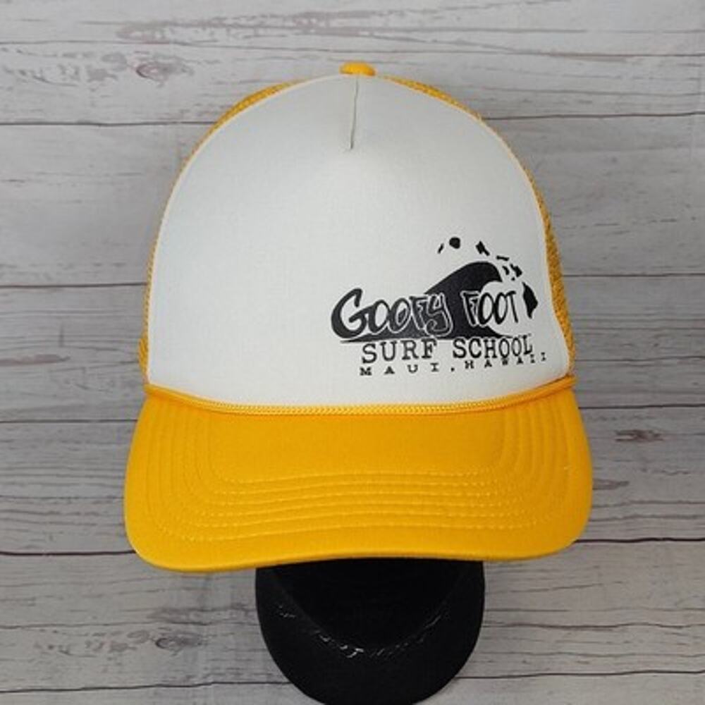 Goofy Foot Surf School Maui Hawaii Trucker Hat Snapback Adjustable Yellow White